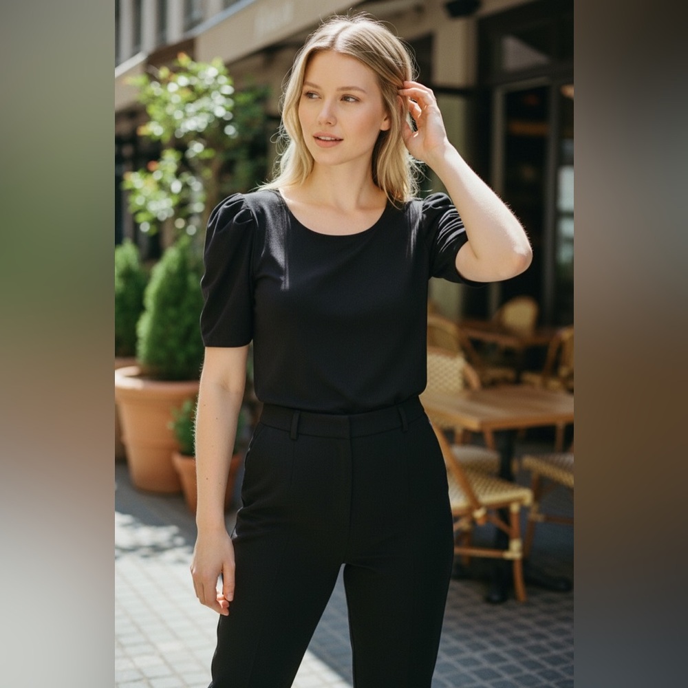 Ann Taylor Black Puff Sleeve Blouse